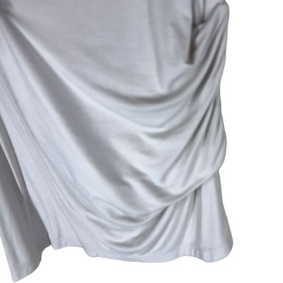 H by Halston Asymmetric Draped Jersey Top Drop Shoulder Ruched in Taupe Medium - Picture 6 of 7